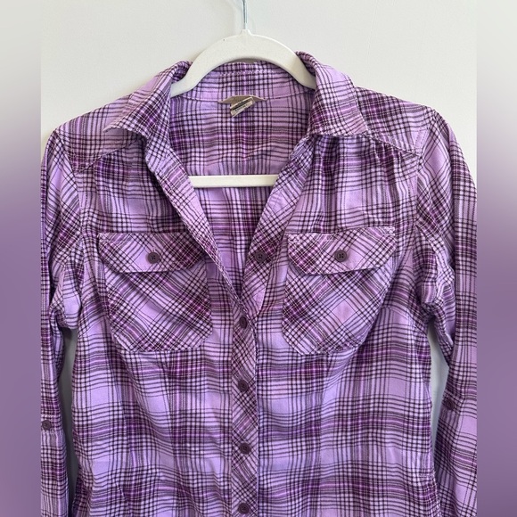 ❤️ Duluth Trading Co Purple Checkered Shirt XS NWOT - Picture 4 of 7